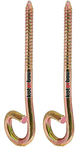 KOTARBAU® Juego de 2 Ganchos para Columpio M10, Rosca de Madera, Tornillos para Columpios, Vigas de Techo, Gancho para Colgar hamacas, Acero galvanizado, 2 Unidades