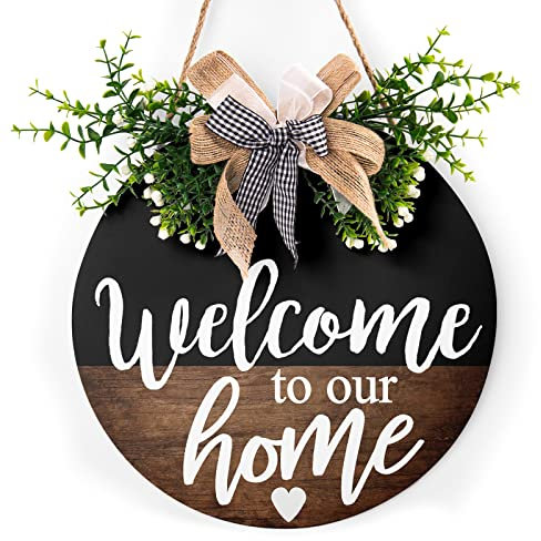 Welcome to Our Home Wooden Front Door Sign Welcome Sign Rustic Round Wreath Wall Hanger Porch Decor Spring and Summer Farmhouse Decoration Housewarming 12 Inches Inch 12 Inch