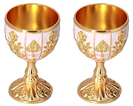 Fyearfly Vintage Metal Vaso de Licor, 2 Pcs Copa Antigua De 30 Ml Copa Decorativa, Dorada De Vaso De Chupito De Whisky Para Decoración De Bar En El Hogar (Calabaza Oro y Blanco)