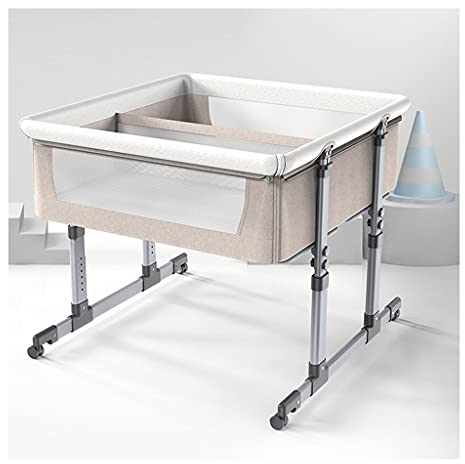 Twin Nursery Center mit Stubenwagen, Babyschlafwagen für Zwillinge, tragbares Kinderbett mit Rädern und Luftstromnetz, Babybett, Sechsgangeinstellung, Schlafwagen für Zwillinge (Color : Brown) (Brau