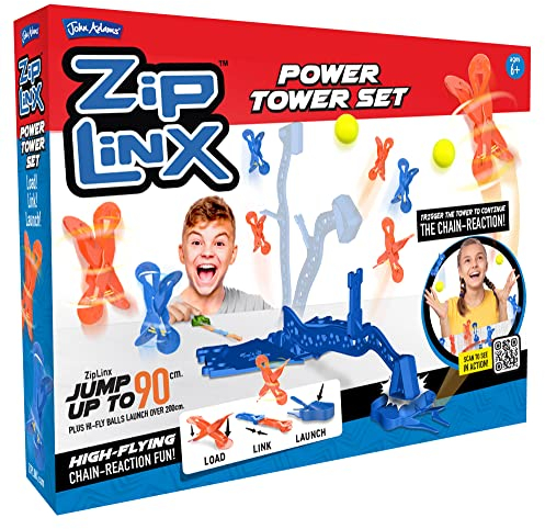 John Adams | ZipLinx - Power Tower Set: hochfliegender Kettenreaktionsspaß! | Jumping Domino Action | Domino und Fliesenspiele | Ab 6 Jahren