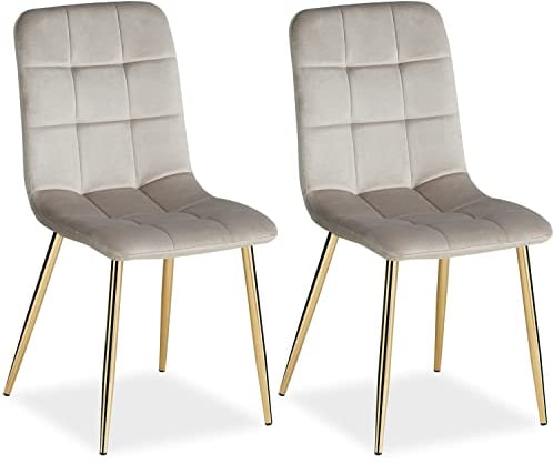 Homestyle4u 2333 Lot de 2 chaises de salle à manger, rembourrées, en velours, pour salon, cuisine, beige, crème, doré