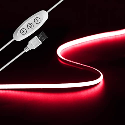 2m USB 5V LED Streifen Rot, Tayire 960LEDs Dimmbar COB LED Strip Lights CRI90+ 4mm LED TV Hintergrundbeleuchtung, Flexibel Unterbodenleuchte für Drinnen Küche,Schlafzimmer,Zuhause DIY