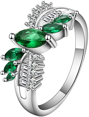 Whoiy Bague Mariage Femme, Bague Marquise Argent Cuivre Zircon de Feuille Cadeau Femme Anniversaire Taille 56.5
