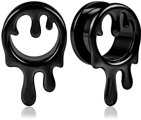 Vankula Ohr Tunnel 1 Paar Double Flared Flesh Plugs Wassertropfen Edelstahl für männer damen Ohrpiercing Schmuck 10mm(00G) Schwarz