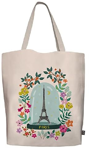 KIUB Totebag Paris Eiffelturm, mehrfarbig – Modell Paris J'adore, breiter Boden, 10 cm – Baumwolle von sehr guter Qualität, weiß, Medium