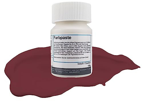 DD Composite Farbpaste RAL-Töne Pigment hochpigmentiert für Kunstharz Epoxidharz Resin kräftig deckend, Farbe:RAL 3005 weinrot, Gewicht:100g