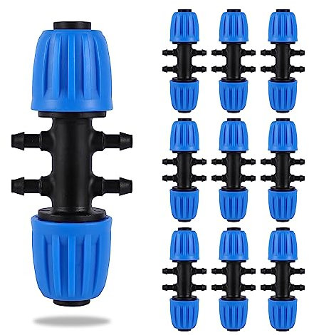 Raccordo spinato a 6 vie a 1/2 pollici a 1/4 pollici, connettori a diametro variabile per tubi di irrigazione, per 1/2 pollici (OD 0.620 in.ID è 0.520. in) (10 pz blu)