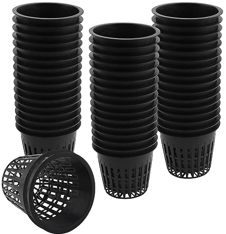ZEONHEI 50 Stück Netztöpfe Hydroponik Kunststoff 8x6x5cm Netztopf Klein Hydrokultur Pflanzen Mesh Topf Net Plant Net Cup Töpfe für Garten Balkon Hydroponics Supplies, Soilless Kultur, Schwarz