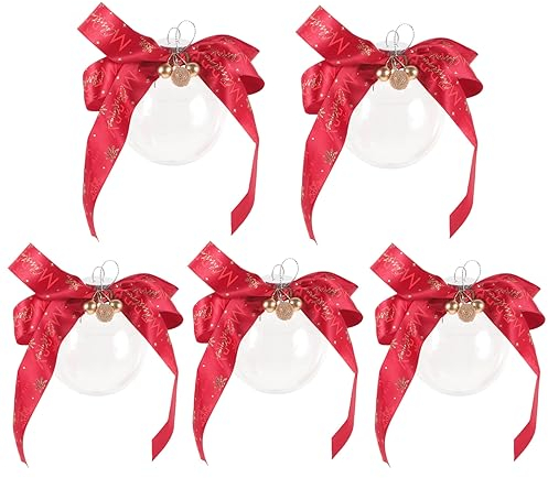 EXCEART Hochzeitsdeko 5 Stück Durchsichtige Weihnachtskugeln Aus Befüllbarem Kunststoff Mit Schleife Weihnachtsbaum-Hängeanhänger Für Urlaub Hochzeit Party Dekoration Rot Weihnachtsdeko