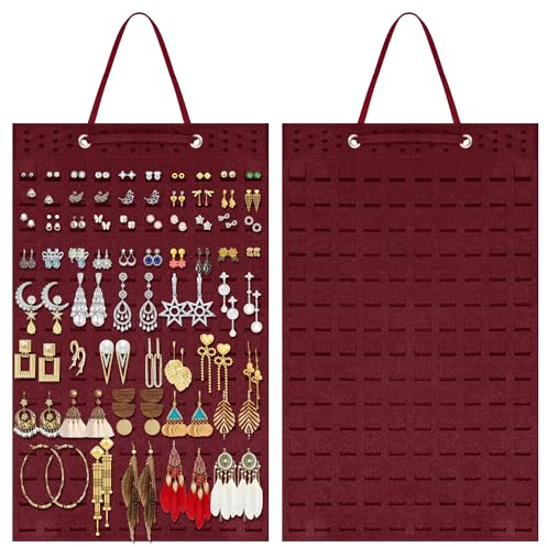 Hängende Schmuck Organizer Faltbarer Ohrring-Organizer Ohrringhalter Schmuckständer Organizer zum Aufhängen für Frauen und Mädchen Hält bis zu 300 Paar Rot