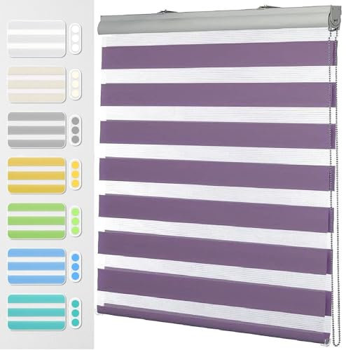 Klemmfix Verdunkelungsrollo 35 x 220 cm Hitzeschutz und Sichtschutz, Duo Doppelrollo, Fensterrollo Doppelrollo mit Bohren Klemmfix für Fenster, Lila