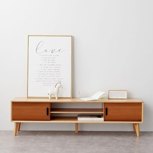 WOLWES Fernsehtisch Bambus TV Schrank, Schiebetür, TV Bank TV Tisch Lowboard TV Table TV Möbel für Wohnzimmer, Schlafzimmer (Color : Brown, Size : 1.4m-no Drawer)