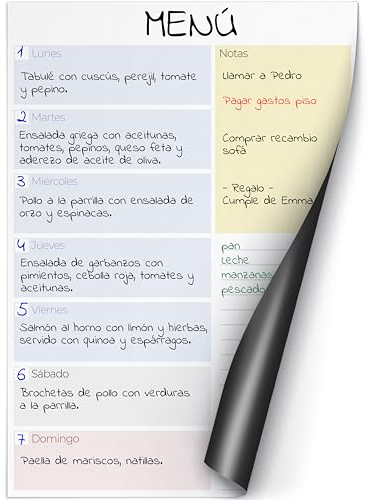 PACKLIST Planificador Semanal Magnético para Nevera en Español A4. Pizarra Magnética Organizador de Comidas, Menús, Lista de la Compra y Citas.