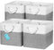OrganiHaus 28x28 Cube Storage Bins Set of 4, Fabric Cube Baskets for Storage Shelves, Foldable Storage Cubes for Kallax Organizer Cube Bins w Rope Handles, Cubby Bins for Nursery Decor, Grey/White