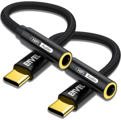 ENVEL 2 Unidades USB C a Jack de 3,5 mm, Adaptador Auxiliar Tipo C a Conector para Auriculares, Cable de Chip DAC de Audio Compatible con iPhone16/16 Pro/16Pro MAX, Galaxy S25 Ultra/S24+ /S23 FE/S22