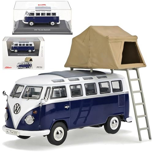 Volkwagen T1 Blau Weiss mit Dachzelt Samba Bully Bus 1950-1967 1/43 Schuco Modell Auto mit individiuellem Wunschkennzeichen