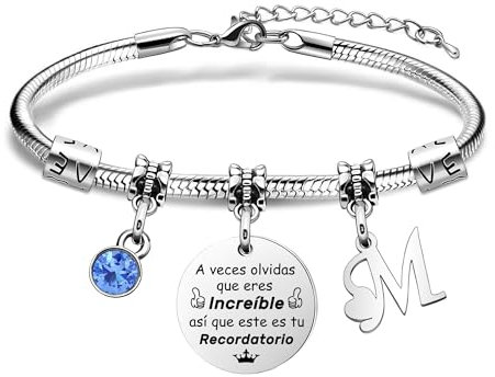Aosyoisk Pulsera de la letra M para mujeres iniciales M encanto joyas de plata regalo inspirador para la ceremonia de graduación día de la madre de vuelta a la escuela Navidad (Letra M)