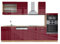 Vicco Küchenzeile Fame-Line, Bordeaux Hochglanz/Goldkraft Eiche, 300 cm mit Hochschrank, AP Eiche