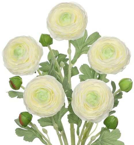 Arborus 5 STK Ranunkeln Künstlich wie Echt 50 cm Kunstblumen wie Echt Künstliche Zweige für Vase Künstliche Pfingstrose Aesthetic Deko für Tisch Regal im Wohnzimmer Badezimmer Schlafzimmer Esszimmer