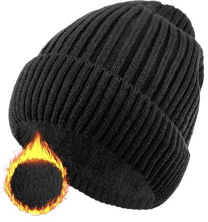 ehsbuy Wintermütze Herren Warme Fleece Strickmützen Weiche Manschettierte Thermal Winter Beanie Hut Elastische Wollmütze Schädel Cap Geschenke für Herren