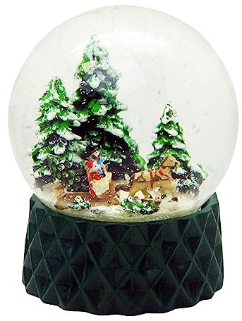 Schneekugel Nostalgie Nostalgie Schlittenfahrt auf Sockel kubisch grün | Pure-Line | Schüttelkugel | H: 12 cm B: 10 cm | 20171