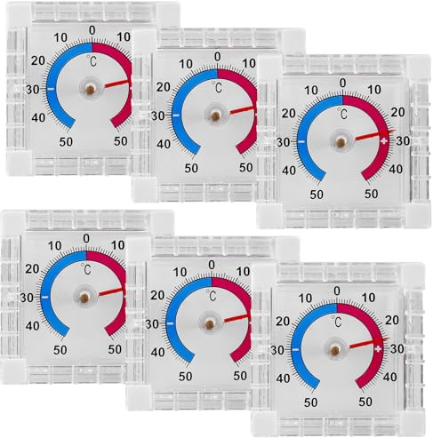 6 Stück Selbstklebendes Fensterthermometer, Transparent Außenthermometer, Wetterfest Digitales Fenster Thermometer mit Klebe, Analoges Außen-Fensterthermometer für Fenster und Außenbereich