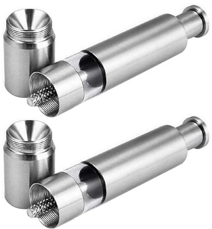Salt and Pepper Mill - Stainless Steel Salt Mill, Pepper Mill | Salt Pepper Mills with Push Button Top, Stainless Steel Base and Stick, 1 Piece/2 Pieces, 6.02 x 1.1 Inches