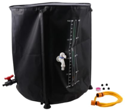 Baoblaze Foldable Rain Barrel, Black Rain Barrel, 200 Liters Thickened Versatile Rainwater Collection System, with Water Hose