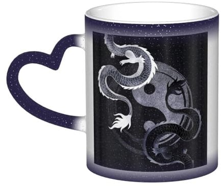 ZORIN Coffee Milk Tea Ceramic Mugs Ceramic Heat Sensitive Color Changing Coffee Cups Chinese Yin-Yang Dragon Novelty Starry Sky Tea Mug for Office Home Morning Drink Valentine's Day Father's Day Blue