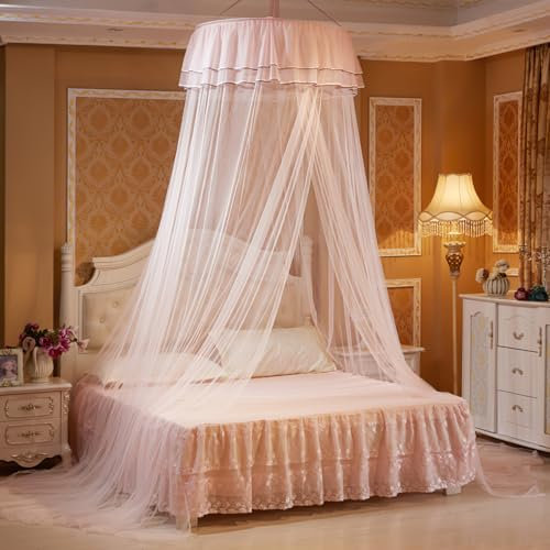 Voici et Voila Betthimmel Mädchen Moskitonetz Bett Kinder Groß Mosquito Netz Bett Doppelbett Himmel für Kinderbett Hängendes Mückennetz Bett Prinzessin Deko Beige