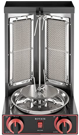 2 Brenner Gas Edelstahl Gas Döner,Gas Vertikaler Broiler, Hähnchengrill, Gyrosgrill, Vertikalgrill, Automatisches Spinnen Grill für Restaurant Wohnküche 3000W (Schwarz)
