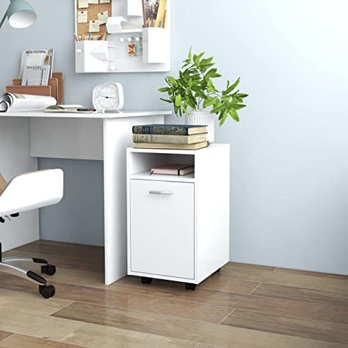 Gecheer Beistellschrank mit Rollen Rollcontainer Rollschrank Büroschrank Standschrank mit 2 Fächern Weiß 33x38x60 cm Holzwerkstoff