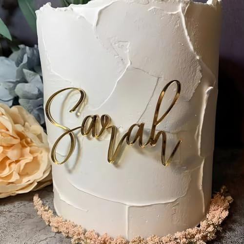ZZTINGC Customized Kuchen Zeichen Mit Namen, Personalisierte Acryl Kuchen Topper Für Geburtstagsfeier, Gravierte Hochzeitskuchen Dekoration Aus Acryl(M)