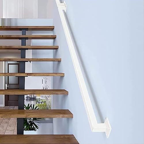 Corrimano Bianco per Scale - Kit Completo,ringhiera Ringhiera Scale per Gradini Esterni O Interni,maniglione Quadrato Bianco con Supporto A Muro in Metallo Ferro Battuto, 9.2ft/280cm