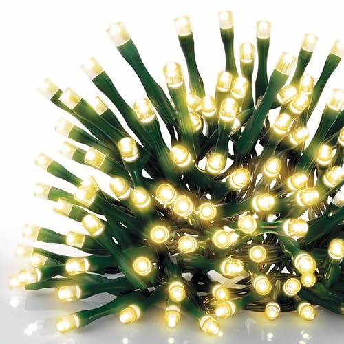 EMOS LED-Lichterkette warmweiß für Innen und Außen, 12m lange IP44 Weihnachtslichterkette mit 120 LEDs + 5m Zuleitung und Netzteil, 8 Modi und 6h Timer Funktion, für Party, Weihnachten, Deko
