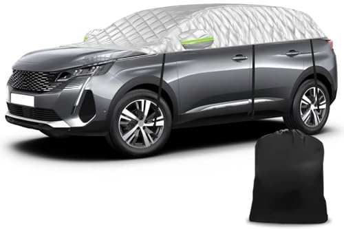 Opaltool Halbgarage Auto Kompatibel mit Peugeot 3008 P84 P64 2016-2025, 6-Lagige Halbabdeckung mit Haken, Reflektierendem Streifen und Ohrkappen zum Schutz vor Schnee, EIS und Frost
