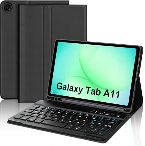 WAVATA Clavier pour Samsung Galaxy Tab A11 8.7 2025, Étui Clavier pour Samsung Galaxy Tab A11 Magnétique Détachable Bluetooth Français AZERTY Layout, Noir