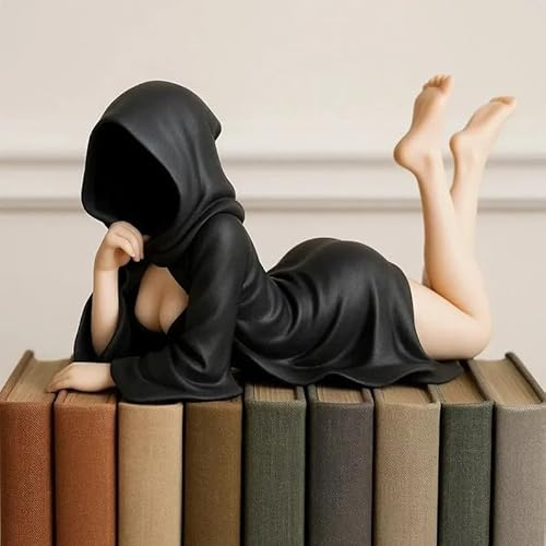 KARLOR Gothic Women's Figure Sculpture with Black Robe, Sexy Gothic Female Figurine Sculpture Table Decoration Statue Girl Figure Ornaments Halloween Desktop Desk Bookshelf Car Decoration (C)