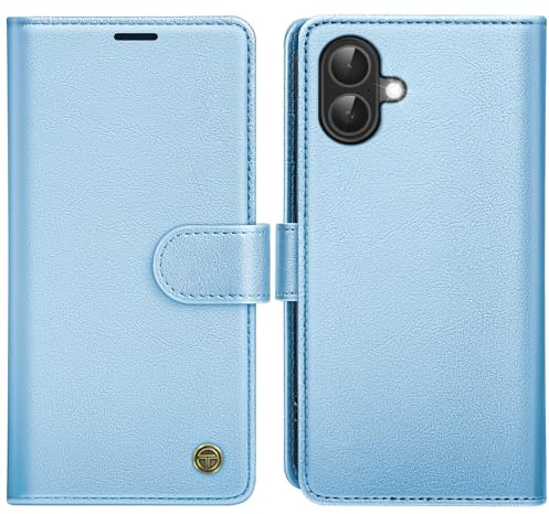 AIMOYU for iPhone 17 Case, Flip Wallet Leather Phone Case with [4 Card Slots] [Kickstand] [RFID Blocking] Magnetic Protective Shockproof Cover for iPhone 17 Phone Case - Sky Blue