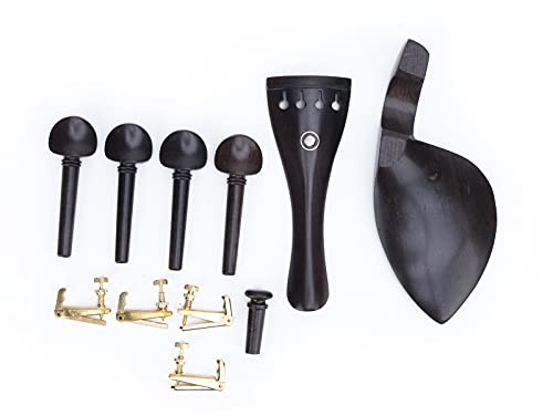 4/4 Violin Parts & Accessories Set | Ebony Wood Pegs/Chinrest/Fine Tuners | Replacement Kit for Broken Violin Repair | Sturdy & Protective