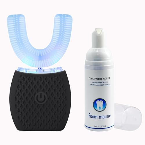 Cepillo de Dientes Ultrasónico Automático, Cepillo de Dientes Eléctrico con Limpieza 360°, Diseño en Forma de U, 4 Modos, Cepillo Blanqueador con Temporizador, para Adultos (Negro)