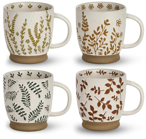 Swuut 18oz Rustic Handmade China Mugs Set of 4, Ceramic Coffee Cups with Handle, Microwave Safe Espresso & Cappuccino Mugs, Portable Ceramic Travel Mugs for Women
