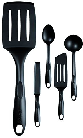 Tefal Bienvenue Küchenhelfer-Set bestehend aus Pfannenwender, Schöpfkelle, Schaumlöffel, Suppenkelle, Löffel, Soßenlöffel, Schwarz, Kunststoff
