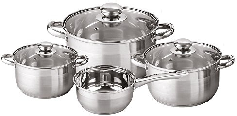 amara-global 7tlg Edelstahl-Kochtopf-Set Topfset Kochtopf Stielkochtopf Kasserolle Topf