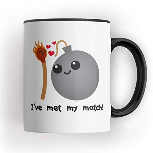 I've Met My Match Mug - Cute Adorable Valentines Day Gift Present Girlfriend Boyfriend Couple Birthday Christmas Funny Novelty (Black Handle Prime)