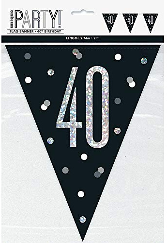 Unique Party 83427-9ft Glitz Black & Silver 40th Birthday Bunting Banner