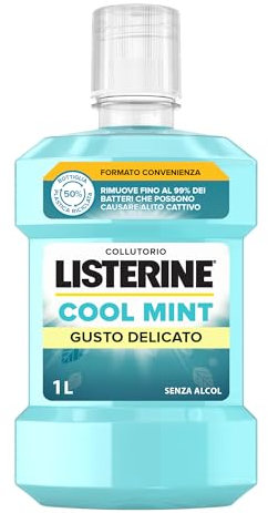 LISTERINE Collutorio Cool Mint Gusto Delicato, Collutorio senza alcool a base di Oli Essenziali Antibatterici e Fluoruro, Per una corretta igiene orale e un alito fresco, 1L