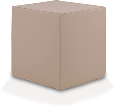 Ecopuf Cube - Sitzhocker Hocker Kunstleder Lederimitat Sitzbox Quader Würfel Pouf Ottomane Fußbank für's Wohnzimmer Wohneinrichtung 40x40x40 cm Faber Beige E17