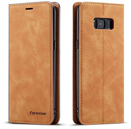 EYZUTAK Premium PU Leather Flip Folio Case for Samsung Galaxy S7 Edge, Protective Case with Kickstand Card Slot Cash Compartment Magnetic Closure Shockproof Wallet Cover - Brown
